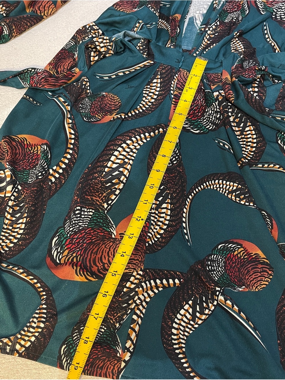 Issa London Teal Kimono Wrap/Tie Dress, Pheasants Print - Picture 10 of 10